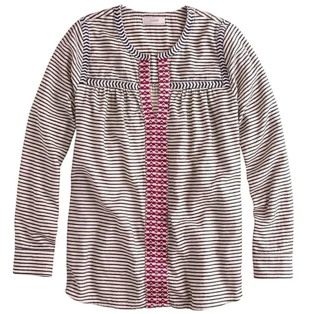 J. CREW EMBROIDERED ALPINE FOLK POPOVER  IN STRIPE